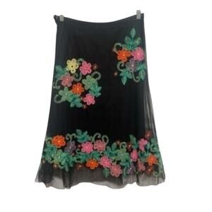 Teri Jon Embroidered Floral Net Overlay Midi Skirt